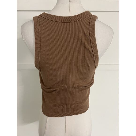 Abercrombie and Fitch A & F Essentials Scoop Neck Cropped Ribbed Tank Brown M - Picture 2 of 7